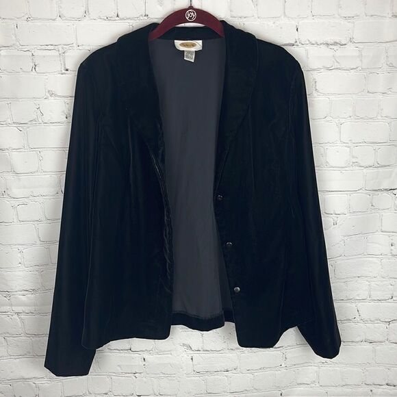 Talbots Black Velvet Blazer Button Up Size 12 - Picture 1 of 6